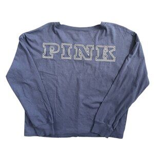 Victoria's Secret Pink Ace Cotton V-Neck Long Sleeve Tee Blue Large